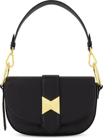 Mac Duggal Gold Plated Hardware Grain Leather Saddle Bag in Black at Nordstrom