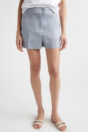 Eleventy Linen & Wool Chambray Shorts in 130 Sky Blue at Nordstrom, Size 14 Us