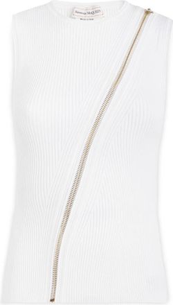 Alexander McQueen Gebreide top met ritssluiting - Dames - Tops zonder mouwen - Wit - S - Polyester - Tops
