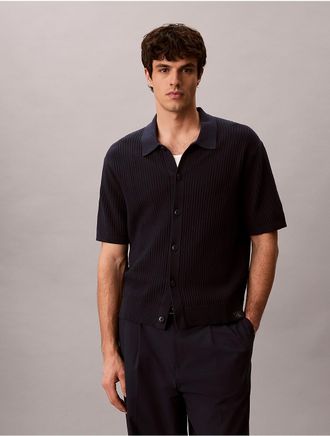Calvin Klein Mens Cotton Sweater Button-Down Shirt - Navy - 2XL
