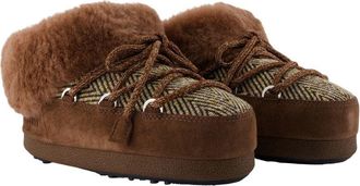 Moon Boot Womens Shearling-Lined Moccasin Brown Lambskin