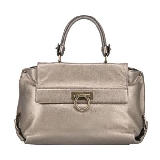 Ferragamo Sofia Satchel Leather Silver Leather Handbag (Pre-Owned)