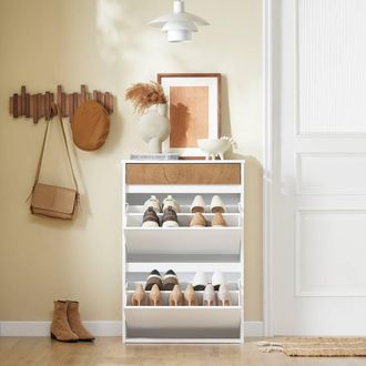 SoBuy Slim Shoe Cabinet - Flip-Down Doors & Drawer - Nordic White