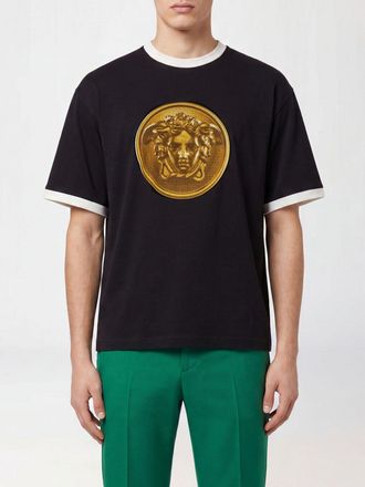 Versace T-shirt in cotone con logo Medusa e spalle scese