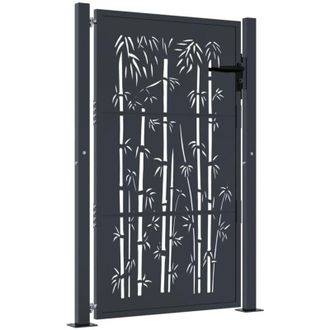vidaXL Puerta De Jard&iacute;n Acero Gris Antracita Dise&ntilde;o Bamb&uacute; 105x155 Cm Vidaxl