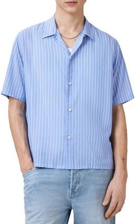 AllSaints Arran Stripe Short Sleeve Button-Up Shirt in Aero Blue at Nordstrom Rack, Size Xx-Large