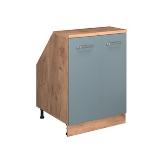 Vicco Armario De Cocina Para Techo Inclinado R-line, Gris Azulado, 60 Cm Con 2 Puertas, 60 Cm De Profundidad, Vicco