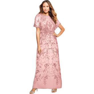 Roaman's Plus Size Beaded Capelet Maxi Gown Glam Evening Dress in Soft Blush at Nordstrom, Size 44