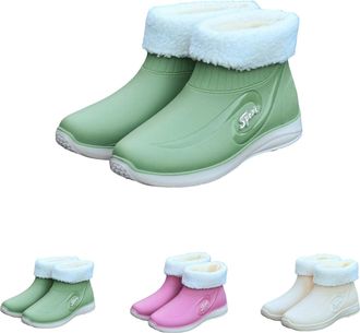 Generic Womens Wellies Slip-On Boots Winter Short Ankle Wellington Boots with Plush Lining Removable and Washable Waterproof Non Slip Warm Outdoor Rain Shoes 