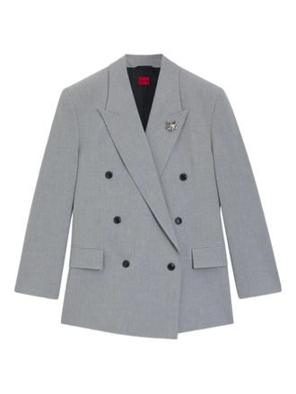 HUGO BOSS Blazer doppiopetto con spilla - Grigio