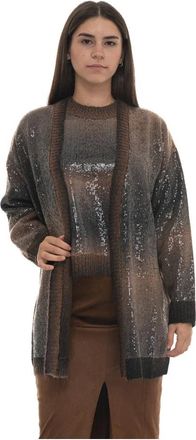 Liu Jo Lange Cardigan met Pailletten - Dames - Vesten - Bruin - M - Pailletten - Truien & Vesten
