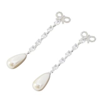 Self Portrait Accessoires, Dames, Grijs, ONE Size, Bow Pearl Droplet Earrings