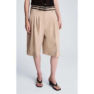 Kenneth Cole Belted Pleated Bermuda Shorts in Timeless Taupe at Nordstrom, Size 10