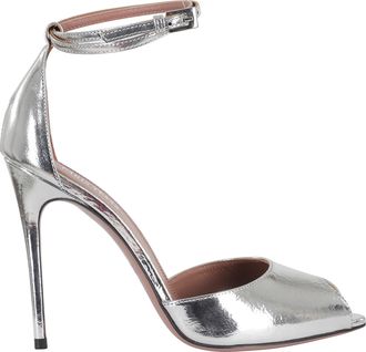 PARIS TEXAS Silver Vera Open Toe 105 Ankle-Strap Leather Sandals