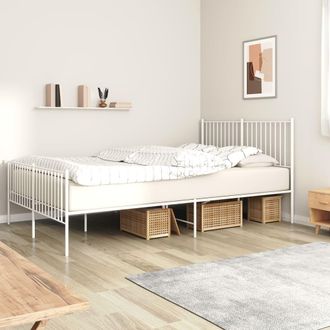 vidaXL Vidaxl - Estructura Cama Sin Colch&oacute;n Con Estribo Metal Blanco 160x200 Cm