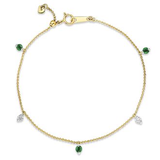 The Diamond Store Vivara Lab Emerald and Lab Diamond Bracelet Set in 9K Yellow Gold