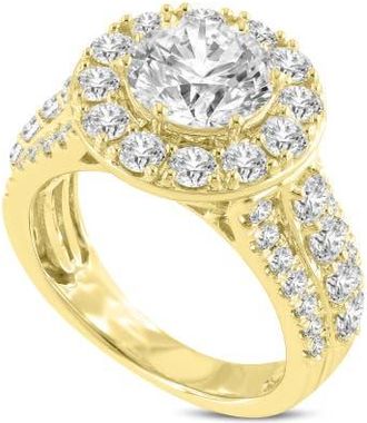 LuvMyJewelry Aline 14K Yellow Gold Round Cut Lab Grown Round Diamond Halo Engagement Ring - 3.85 Ct at Nordstrom, Size 7