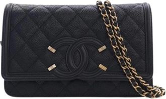 Chanel Pre-owned Wallet on Chain - Dames - Vintage Schoudertas - Zwart - ONE Size - Leer - Vintage