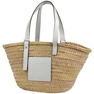 Loewe White Raffia Leather Basket Tote Bag (Pre-Owned)