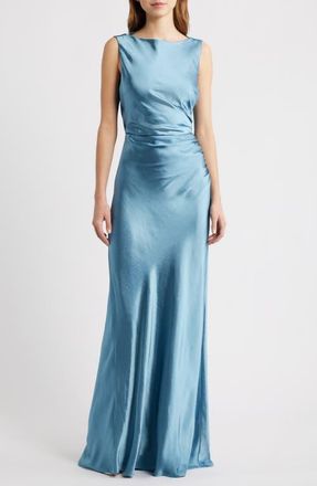 Lucy Paris Halo Drape Satin Gown in Blue at Nordstrom, Size X-Large