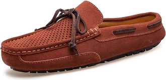 Generic Mens Mens Loafers Genuine Leather Stitching Details Perforated Breathable Mule Loafer Deck Shoes Anti-Slip Lightweight Comfortable Flat Heel Casual(Da