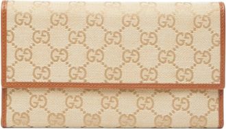Gucci Beige Brown Gg Canvas Leather Coin Purse/Coin Case (Pre-Owned)