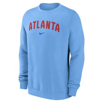Nike Atlanta Braves 2-Hit Nike Mens MLB Pullover Crew in Blue | NKPU4NAAW-JST