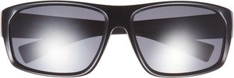Hurley 64mm Mod Wrap Polarized Sunglasses in Shiny Black at Nordstrom Rack