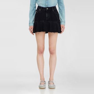 Diesel Denim skirt with frayed pleated hem - Skirts - Woman - Black