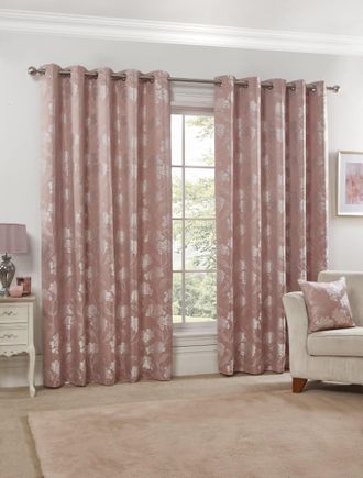 Emma Barclay Blossom - Lined Eyelet Jacquard Curtains in Blush Pink - Width 90 x Drop 90 (229 x 229cm) - Emma Barclay | TJ Hughes
