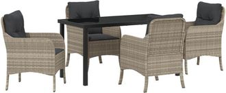 vidaXL Garden Dining Set with Cushion 5 pcs Light grey Poly rattan vidaXL