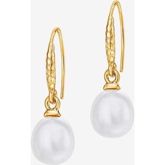 Dower & Hall 8mm Oval White Luna Pearl Drop Earrings in Yellow Gold Vermeil at Nordstrom