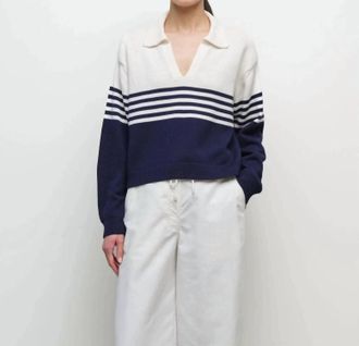 SIMKHAI Jules Knit Polo In Midnight Stripe