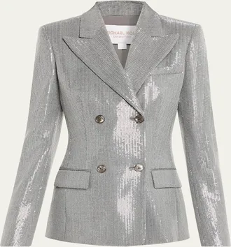 Michael Kors Double-Breasted Pinstripe Sequin Jacket