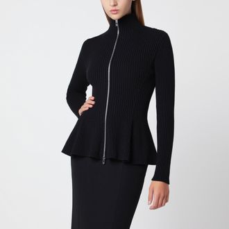 Alaia Cardigan con zip nero in misto lana