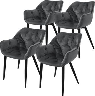 ML Design Ml-design - Set 4x Sillas De Comedor Con Respaldo Y Reposabrazos Asiento Antracita Tapizado Con Funda De Terciopelo Grueso Patas De Metal Sill&oacute;n Dise&ntilde;