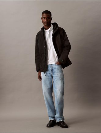 Calvin Klein Jeans Calvin Klein Mens Crinkle Nylon Hooded Windbreaker Jacket - Black - 2XL