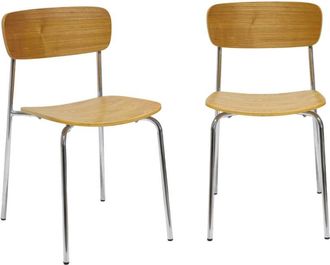 Sweeek Silla vintage de metal y contrachapado, set de 2, gris perlado