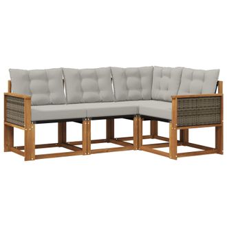 vidaXL Conjunto De Sof&aacute;s De Exterior 4 Pcs Natural Y Gris Claro Vidaxl