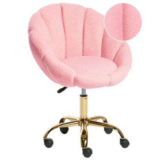 Beliani Silla De Oficina Giratoria Elegante Altura Ajustable Tapizado De Boucl&eacute; Rosa Annabelle