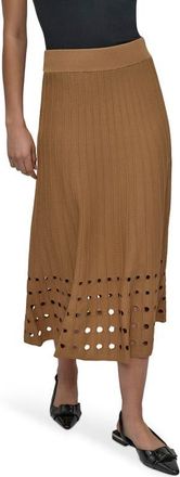 DKNY Rib Open Stitch Crepe Sweater Skirt in Whiskey at Nordstrom, Size Large