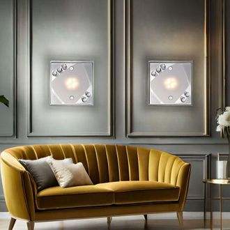 Globo Lighting Lampada da parete a led applique con cristalli lampada da ingresso luce scale, vetro satinato, 4W 320lm bianco caldo, LxPxH 12x12x9 cm, set da 2