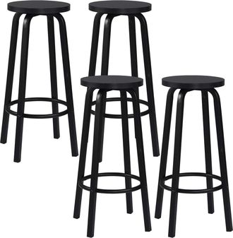Woltu Woltu - 4x Taburete De Bar Muebles Cocina Silla De Comedor Taburete Alto Para Salon Cocina Estructura De Metal Asiento De Mdf Negro