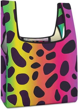 Generic Rainbow Leopard Print Shopping Bag Reusable Grocery Tote Bag Foldable Handbag for Travel Picnic