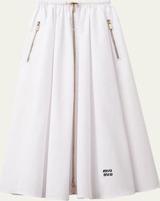 Miu Miu Popeline Drawstring Zip-Front Midi Skirt