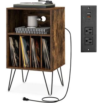 Costway Costway Soporte Para Tocadiscos, Soporte Para Tocadiscos De 3 Niveles Con Estaci&oacute;n De Carga, Mesa De Almacenamiento De Discos De Vinilo Con Estante Y 