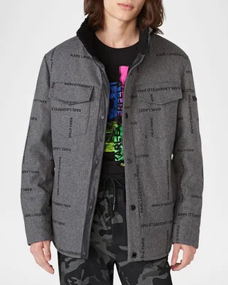Karl Lagerfeld Men & apos;s Sherpa-Lined Logo Shirt Jacket