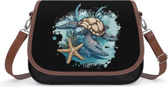 Generic Sea Turtle And Starfish Crossbody Bags for Women Fashion Leather Shoulder Handbags With Adjustable Strap