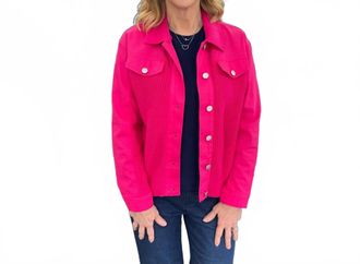 Multiples Cuffed Faux Flap Pocket Button Jean Style Jacket In Candy Pink