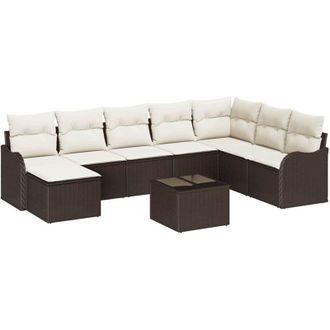 vidaXL Vidaxl - Conjunto De Sof&aacute; De Jard&iacute;n 9 Pcs Marr&oacute;n Y Blanco Polirat&aacute;n